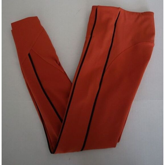 Zyia Active Women's Sz L (8-10) Orange/Black Ribbed Workout Leggings - Picture 7 of 8
